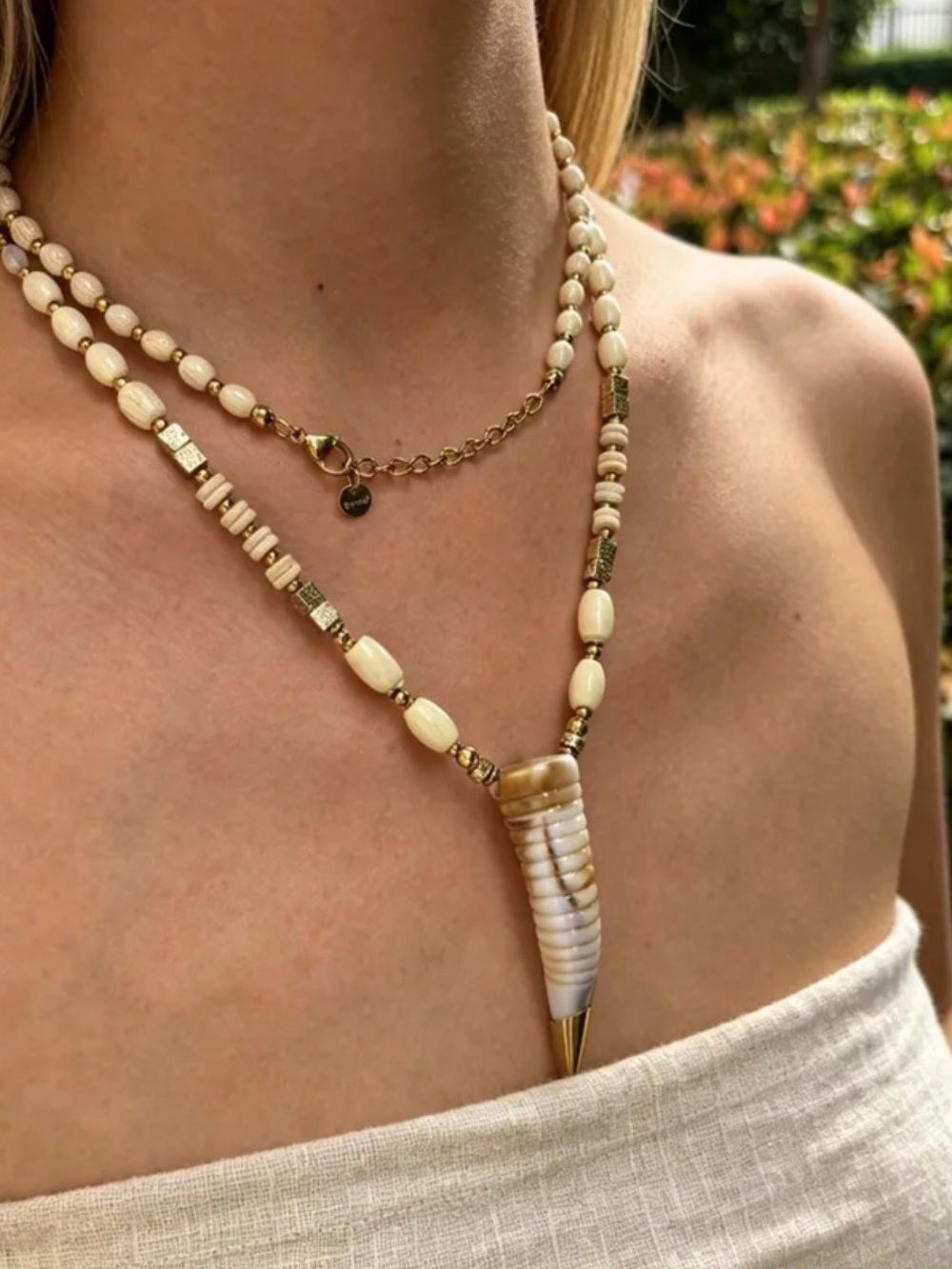 Horn Beaded Necklace NWT Gold Plated PVD